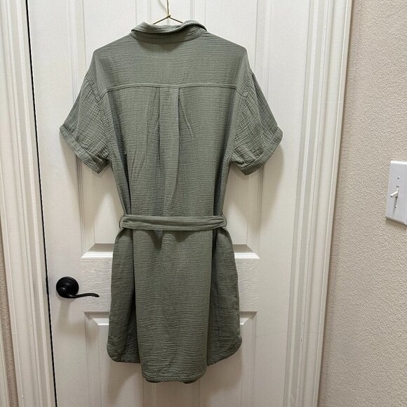 New Weatherproof Women's Gauze Midi Dress Size M Green Adjustable Belt At Waist - Picture 10 of 14